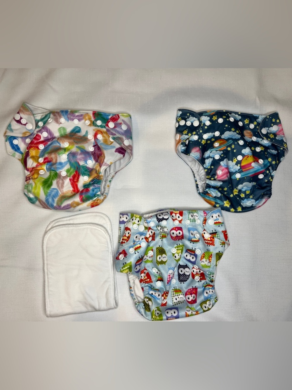 Alva Baby Cloth Diaper Covers Lot Feathers Space & Owl Prints Thirsties Insert